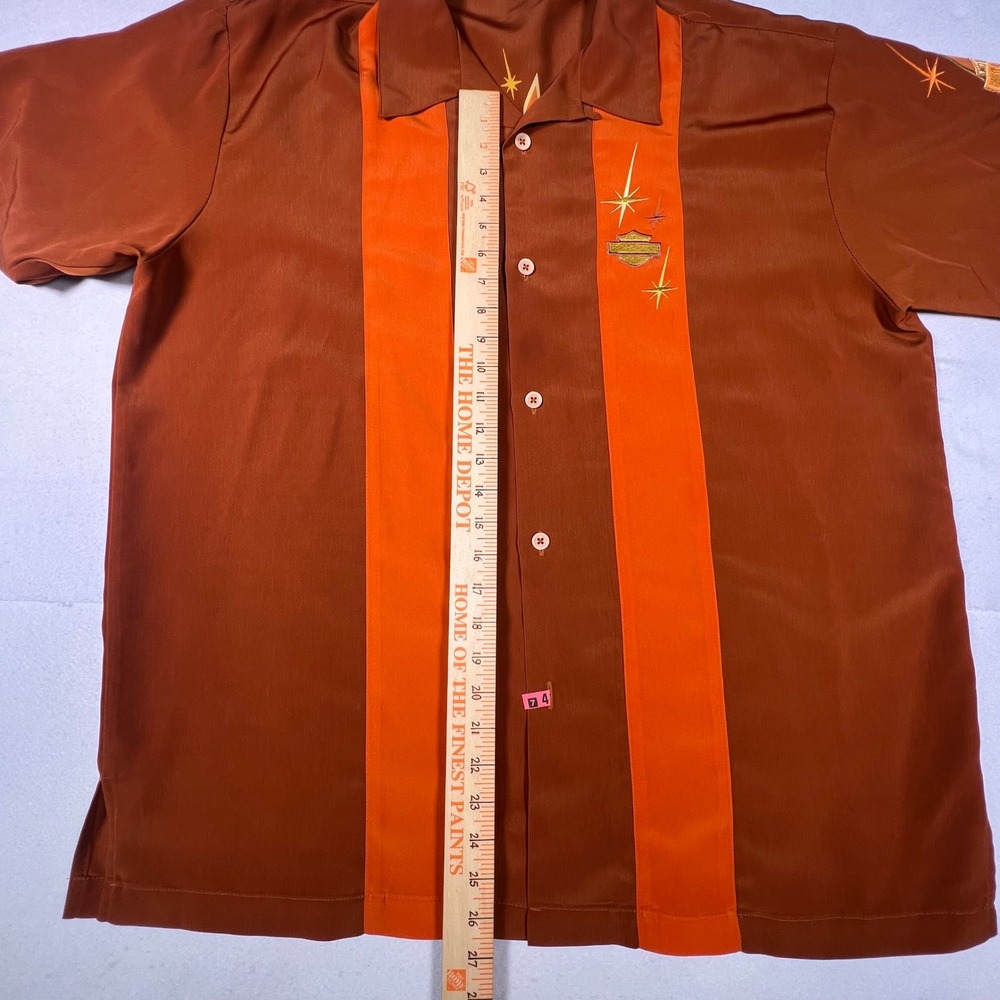 Harley-Davidson Mens XXL Bowling Shirt Rust Orange Atomic Starburst Retro Lounge